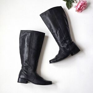 🖤 Valley Lane Black Leather Knee-High Boots – Women’s 8.5 Wide (8½ W)